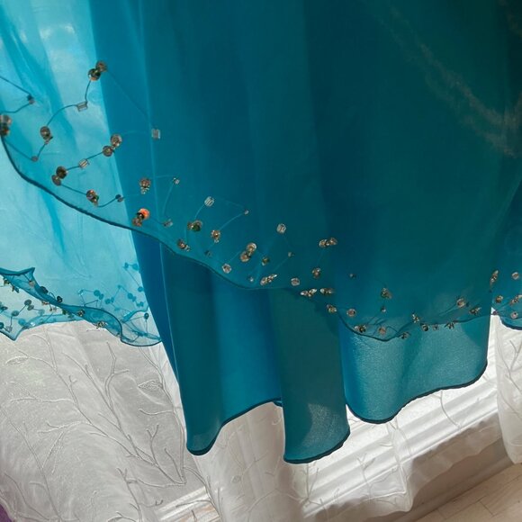 TIFFANY DESIGNS by CHRISTINA WU STUNNING HALTER BEADED TURQUOISE GOWN DRESS - Picture 5 of 11